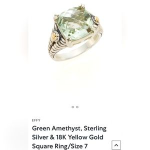 NWOT Authentic EFFY Green Amethyst Square Pendant In Sterling Silver & 18k Gold